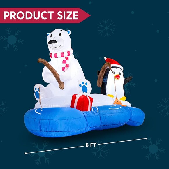 🆕6 FT Long Christmas Inflatable Happy Bear Fishing Penguin Outdoor Decoration - Picture 7 of 11